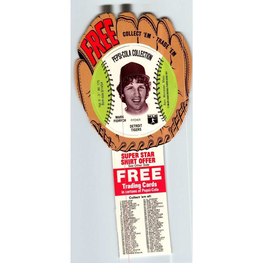 Pepsi-Cola Baseball Trading Card 1977 Mark Fidrych Detroit Tigers MLB Diecut